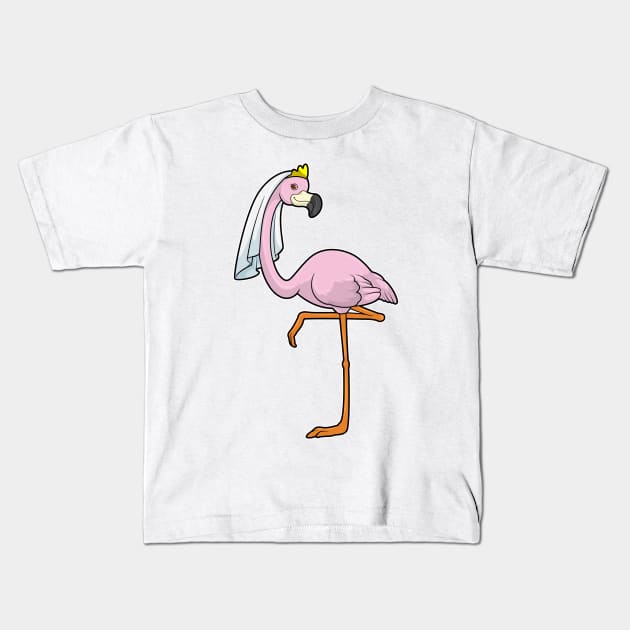 Flamingo as Bride at Wedding with Veil Kids T-Shirt by Markus Schnabel